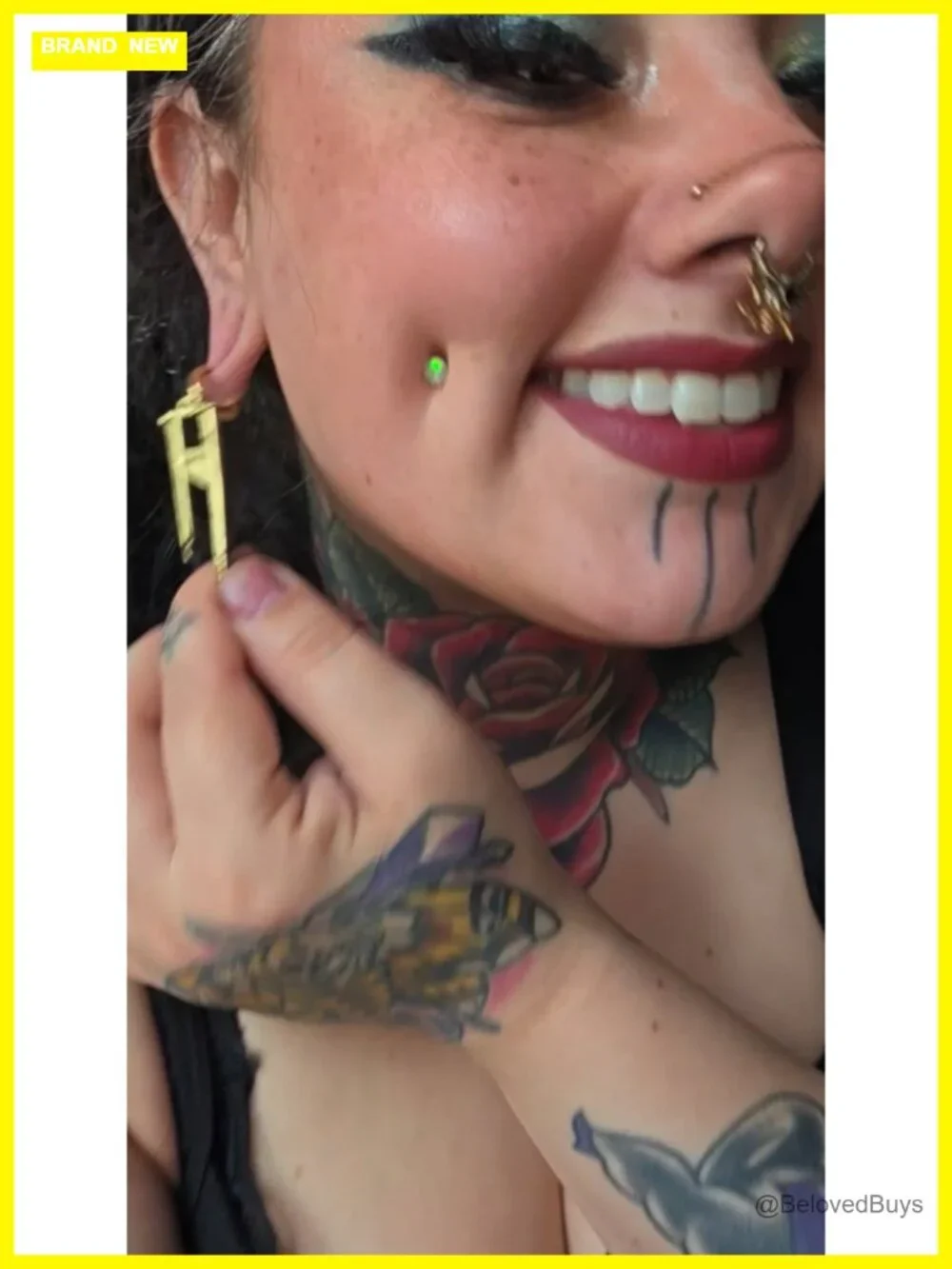Gothic Spiked Hoop Dangle Earrings 18K Gold Plated Punk Statement Jewelry